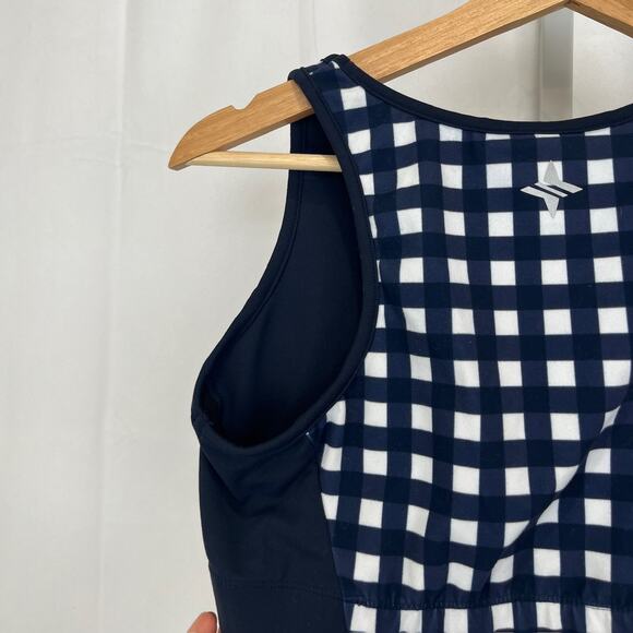 TUCKERNUCK Trellis Sports Bra Gingham Check Navy Blue White Size M - Picture 7 of 8